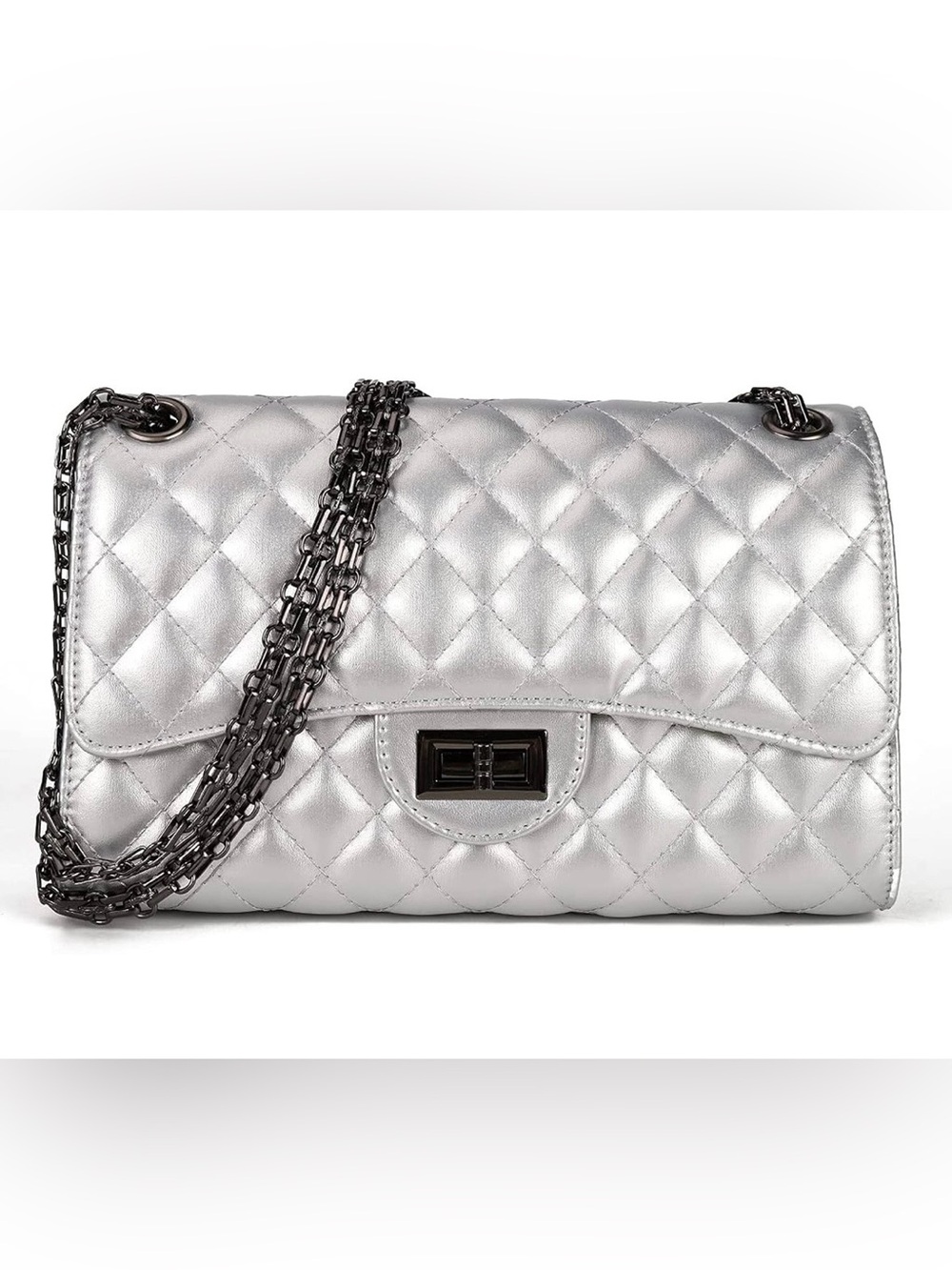 Gladdon Quilted Metallic Silver Crossbody Purse